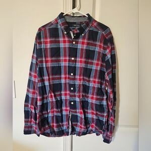Nautica Red and Blue Plaid Mens Classic Fit Button Up Shirt Large NWOT